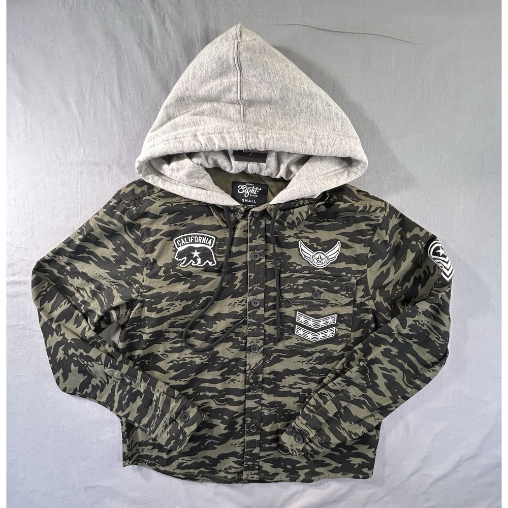 Eighty Eight Hoodie Button Front Camo Green Shirt Men's Small NWT